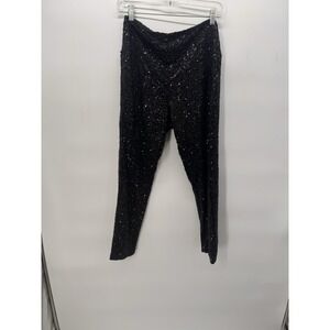 Tipsy Elves Pants Women's Large‎ Black Sequin Elastic Lined Stretch Patterned
